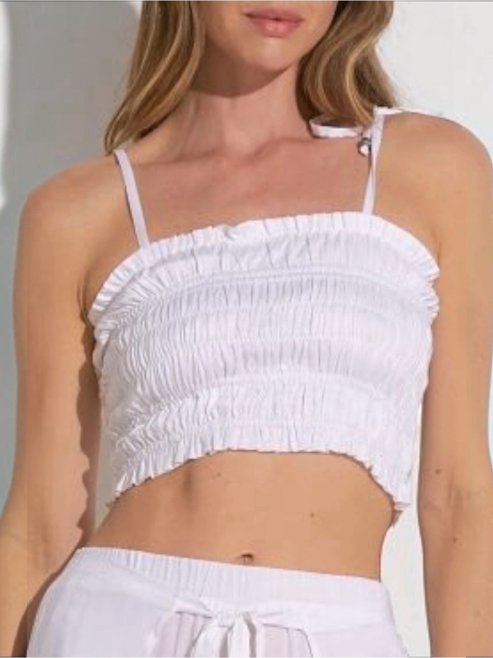 NEW Elan Lili Beaded Tie Straps Smocked Cropped Tube Top White Women’s Size XL